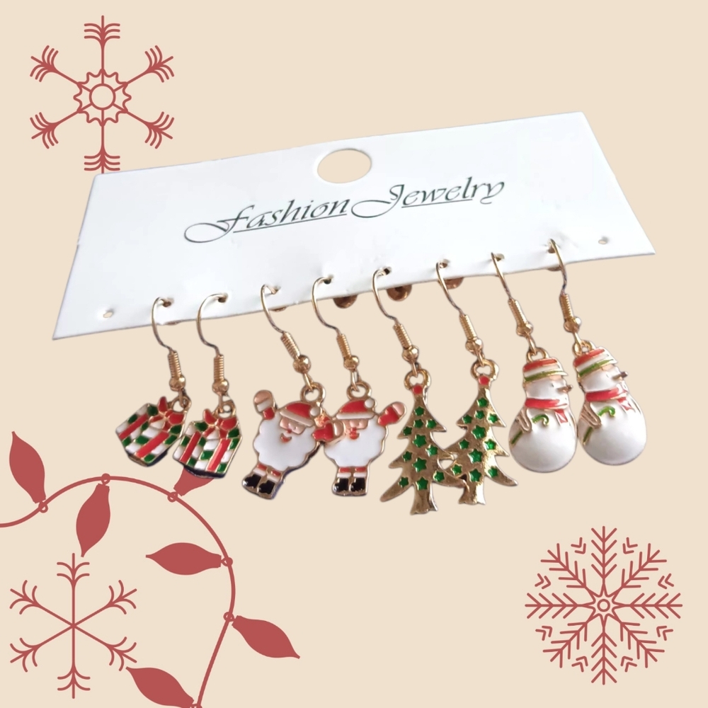 Pack 10 Christmas Earrings of Presents & Snowman